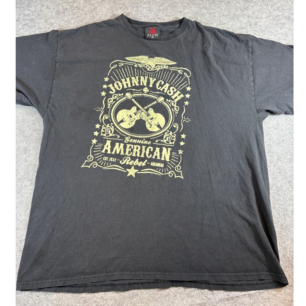 Vintage Johnny Cash American Rebel Shirt Mens 2X Black Rock Band Streetwear